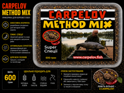 Пелетс Метод Мікс Carpelov 2 mm (Діпований  Супер Спеція) 600 грам